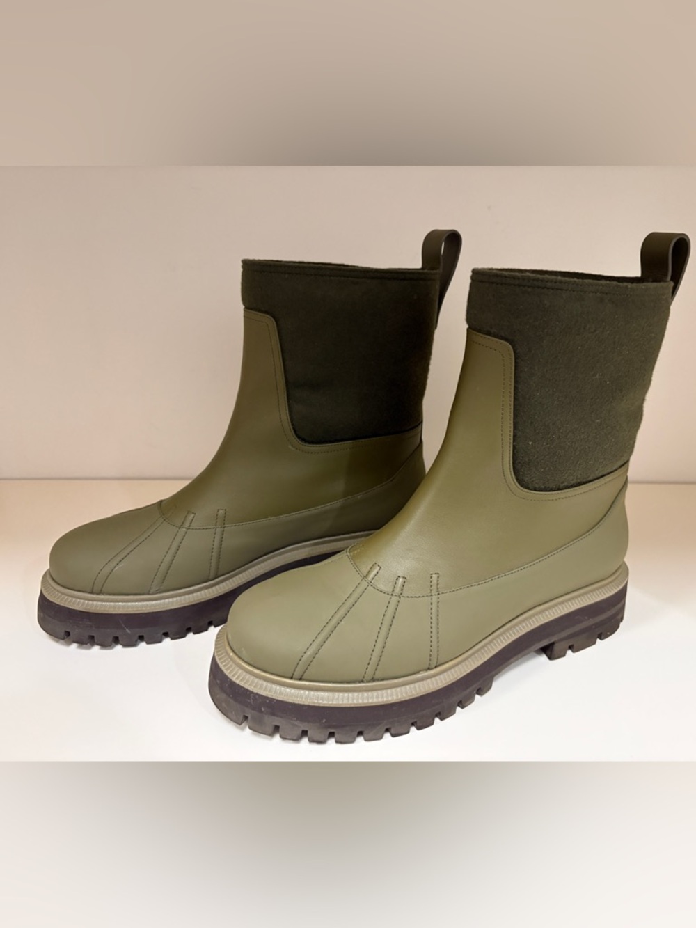 Loro Piana Olive Green Leather & Fabric Ankle Booties